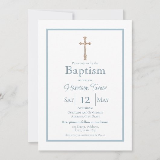 Elégant bleu outresque | Invitation au baptême (Devant)