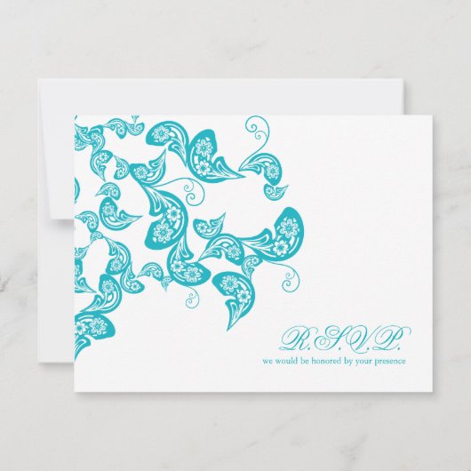 Elégant bleu Paisley Peacock Wedding Carte RSVP (Dos)
