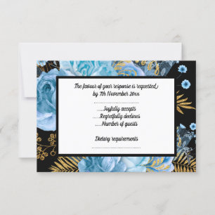 ÉLÉGANT BLEU PASTEL FLEURAL NOIR RSVP TOUTES OCCAS