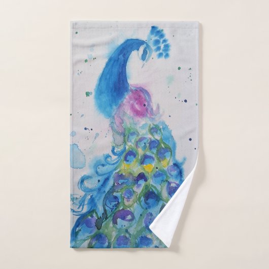 Elégant bleu Peacock Aquarelle Art Bird Girls (Serviette à main)
