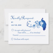 Elégant bleu Peacock Wedding Carte RSVP (Devant)