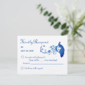 Elégant bleu Peacock Wedding Carte RSVP (Debout devant)