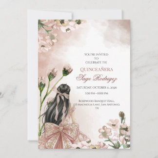 Elégant bleu rose Aquarelle Quinceañera Invitation