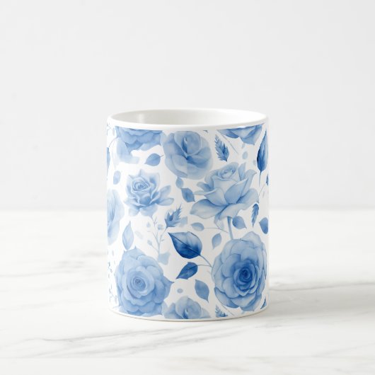 Elégant bleu Rose classique Mug (Centre)