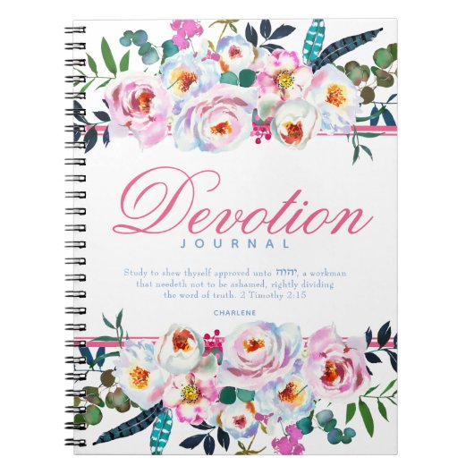 Élégant bleu rose floral nommé Devotion Journal (Devant)