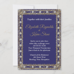 Elégant bleu royal et faire-part de mariage or