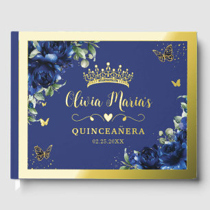 Élégant Bleu Royal Floral Quinceanera Sweet 16