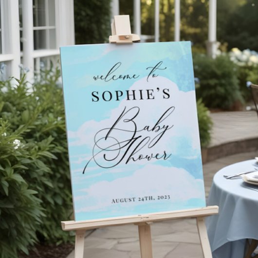 Elégant bleu sur nuage 9 Baby shower Affiche de bi