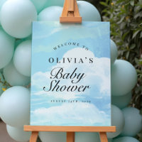 Elégant bleu sur nuage 9 Baby shower Affiche de bi