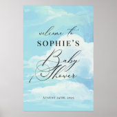 Elégant bleu sur nuage 9 Baby shower Affiche de bi (Devant)