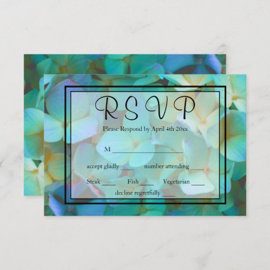 Elégant bleu Turquoise hydrangée rose fleurs RSVP (Devant / Derrière)