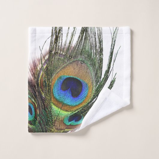 Élégant Bleu Vert Peacock Feather (Gant de toilette)