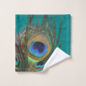 Élégant Bleu Vert Turquoise Peacock Feather (Gant de toilette)