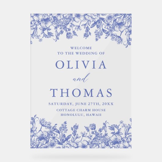 Elégant bleu Vintage Floral Fleur sauvage Mariage (Recto)