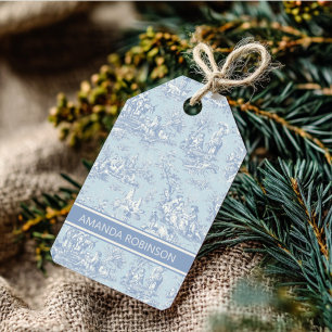 Elégant bleu vintage gris toile de jouy étiquettes