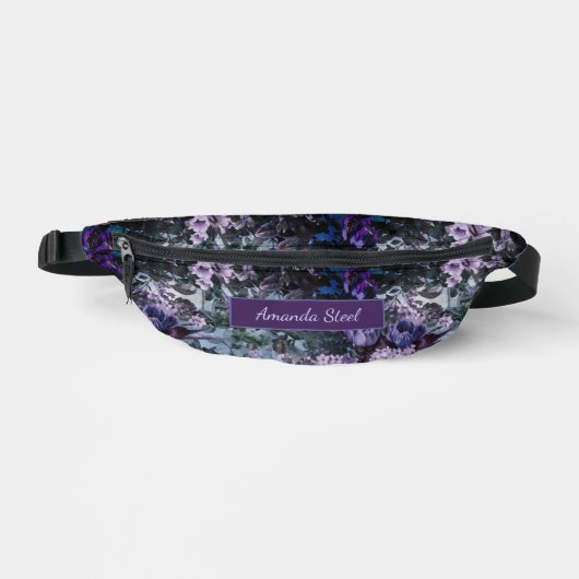 Élégant bleu violets floral monogrammé imprimé (Recto)