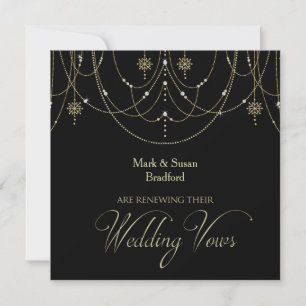 Elegant Blk/Gold Renewing/Wedding Vows Uitnodiging