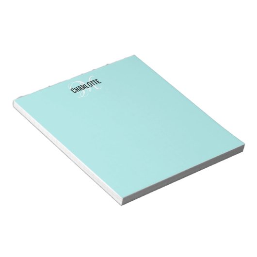 Elégant bloc-notes bleu monogramme aqua (Incliné)
