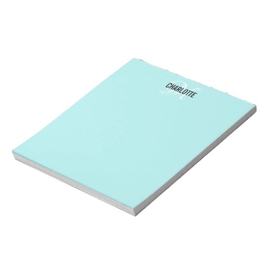 Elégant bloc-notes bleu monogramme aqua (Tourné)