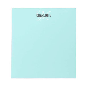 Elégant bloc-notes bleu monogramme aqua