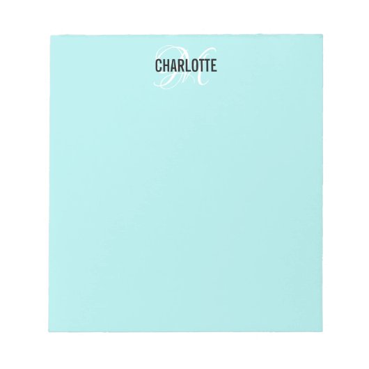 Elégant bloc-notes bleu monogramme aqua (Devant)