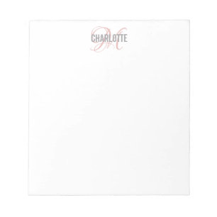 Élégant bloc-notes de nom monographique blanc