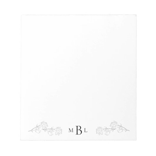 Élégant Bloc-notes pour monogramme de jasmin tiré (Devant)