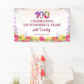 Elegant Bloem 100ste Verjaardagsfeest / 100 Jaar Spandoek (Insitu)