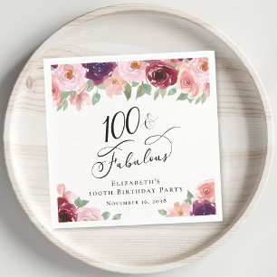 Elegant Bloem 100ste Verjaardagsfeestje Servet
