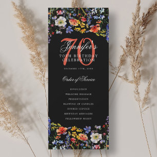 Elegant Bloem 70e Verjaardagsprogramma Zwart Kaart
