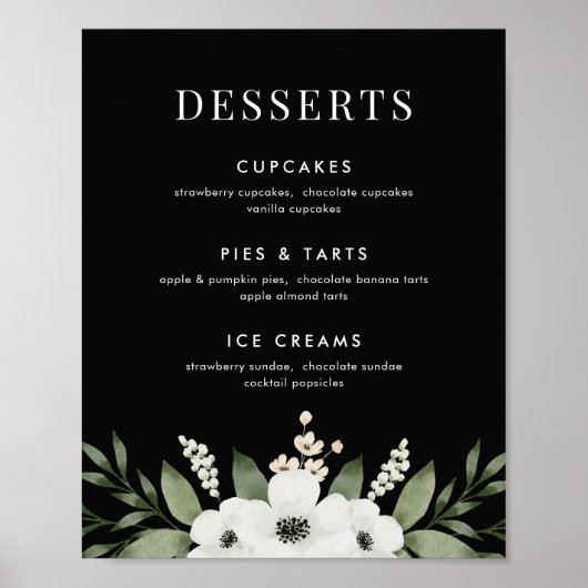 Elegant Bloem Botanisch Dessert Bar Menu Bord Poster (Voorkant)