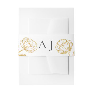 Elegant Bloem Bruiloft Gouden Bloemen Monogram Uitnodigingen Wikkel