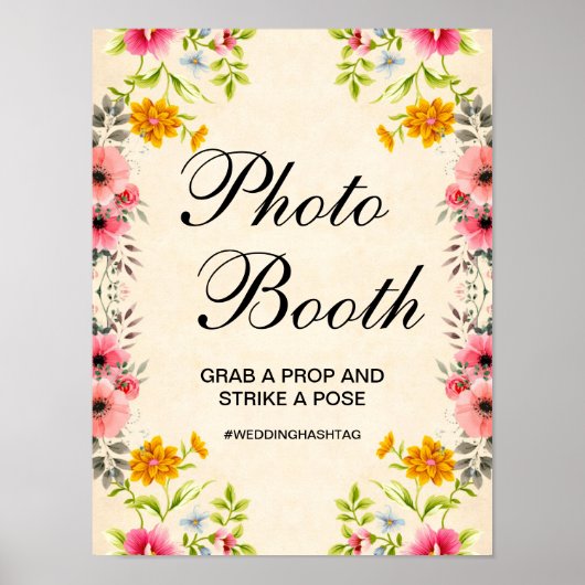 Elegant Bloem Bruiloft Photo Booth Bord Poster (Voorkant)