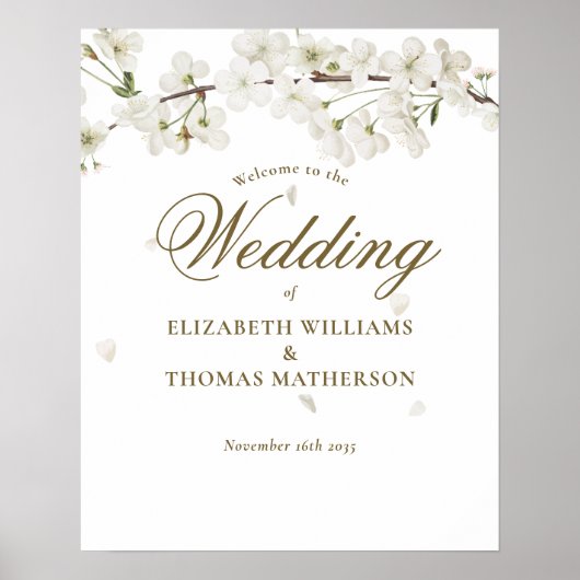 Elegant Bloem Bruiloft Witte Bloesem Welkomstbord Poster (Voorkant)