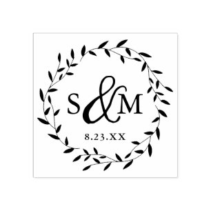 Elegant Bloem Bruilofts Monogram Rubberstempel