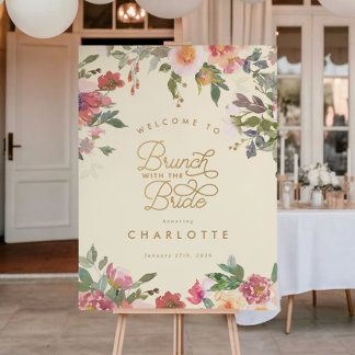 Elegant bloem goud bruidsdouche brunch bord poster