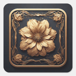 Elegant Bloem Goud Design 🌿✨ Luxe Botanisch 💛 Vierkante Sticker