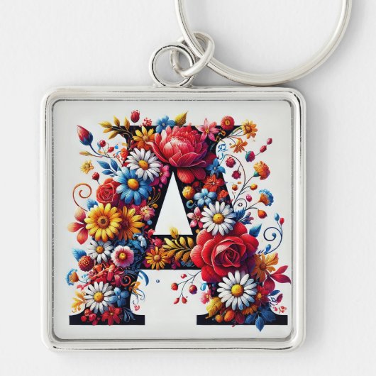Elegant Bloem Letter A Ontwerp Sleutelhanger (Voorkant)
