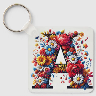Elegant Bloem Letter A Ontwerp Sleutelhanger