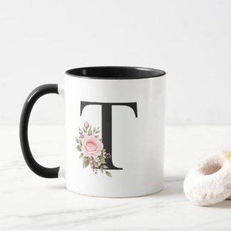 Elegant Bloem Letter T Monogram Logo Mok