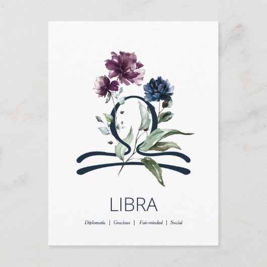 Elegant Bloem Libra Symbool Briefkaart (Voorkant)