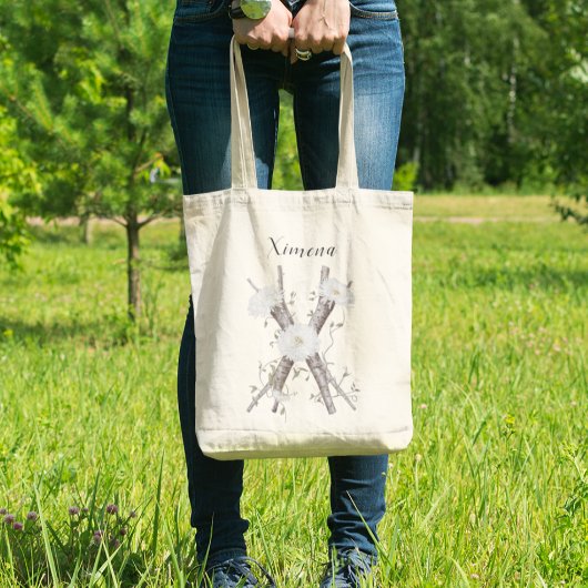 Elegant Bloem Motief X Aangepaste Naam Tote Bag