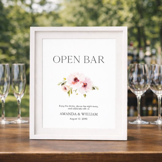 Elegant Bloem Open Bar Bordkaart  Poster
