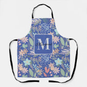 Elegant bloemblad Blauw thema Monogram Schort (Voorkant)