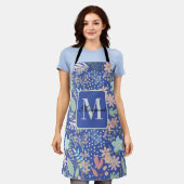 Elegant bloemblad Blauw thema Monogram Schort (Gedragen)