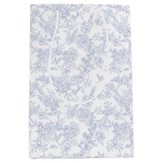 Elegant Bloemblauw Frans Toile Medium Cadeauzakje (Voorkant)