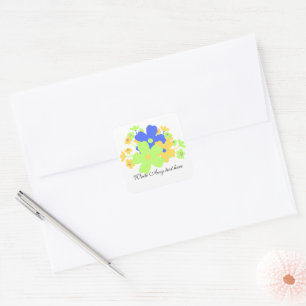 Elegant bloemblauw geel groen ontwerp vierkante sticker
