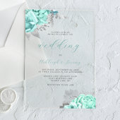 Elegant Bloemen Aqua Zilver Script Bruiloft Acryl Uitnodigingen