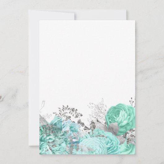 Elegant Bloemen Aqua Zilver Script Bruiloft Kaart (Achterkant)