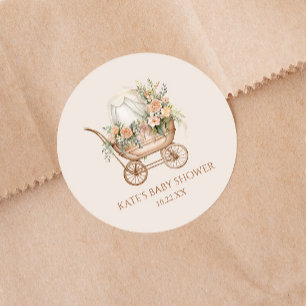 Elegant Bloemen  Baby Carriage Baby shower Ronde Sticker